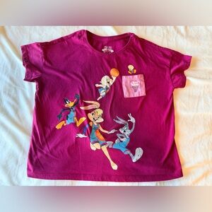 Space Jam Looney Tunes Graphic Tee Bugs Bunny Lola Daffy Pink T-Shirt LP